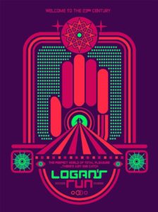 Colorful and retro purple and red movie poster for logan's run by Brandon Schaefer