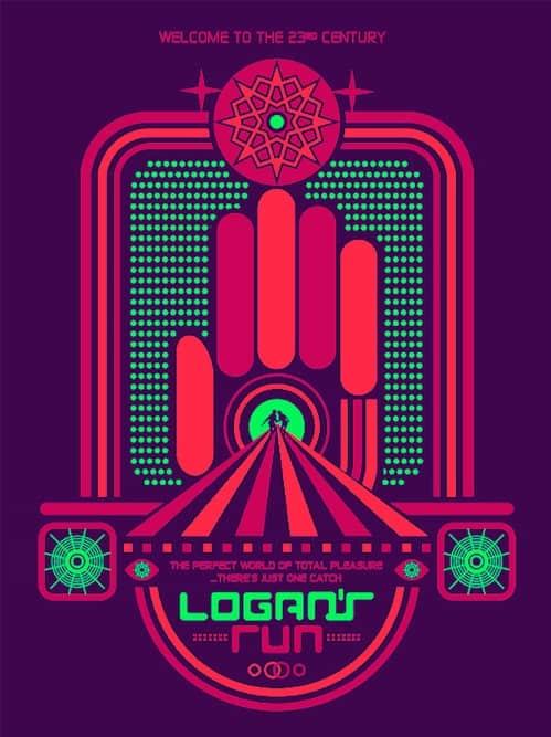 Colorful and retro purple and red movie poster for logan's run by Brandon Schaefer