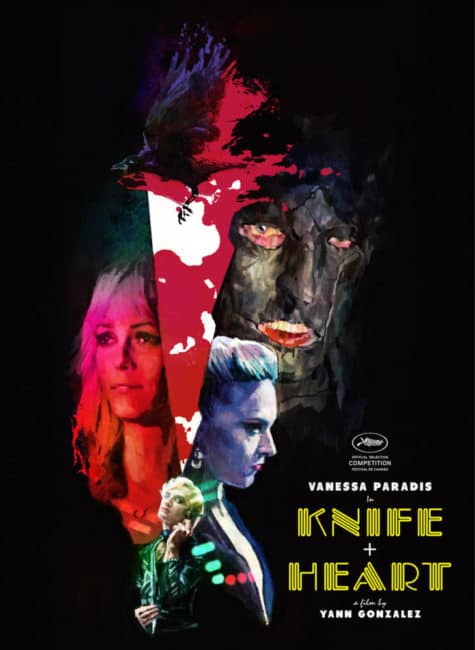 Colorful, surreal movie poster for Knife + Heart