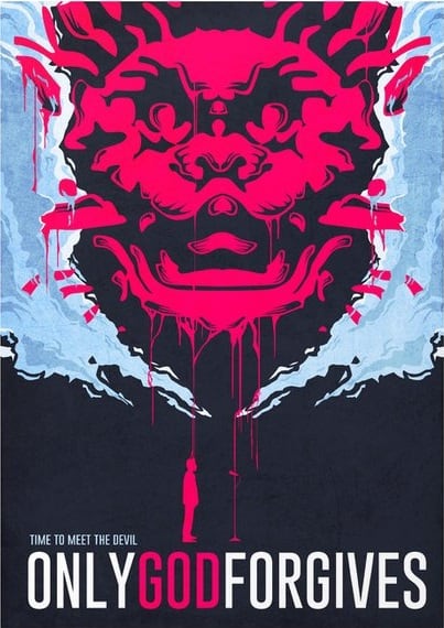 Devilish and dangerous black and red bleeding movie poster for only god forgives