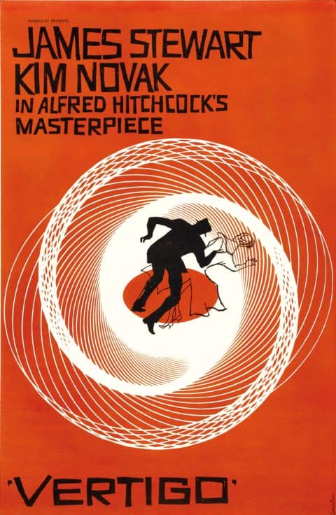 Original orange swirling movie poster for Vertigo