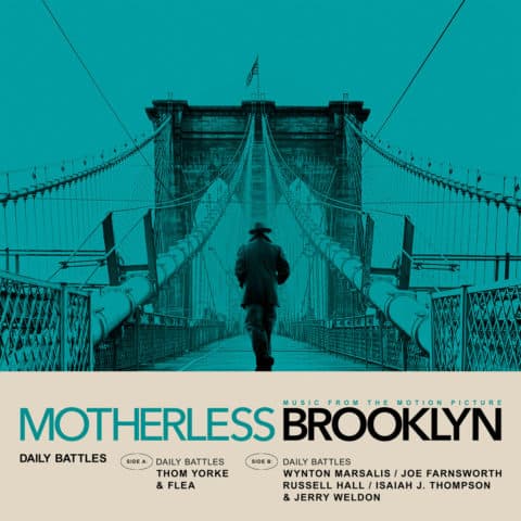 Motherless Brooklyn Teal Soundtrack Poster Solitary Edward Norton Walking Along a Bridge