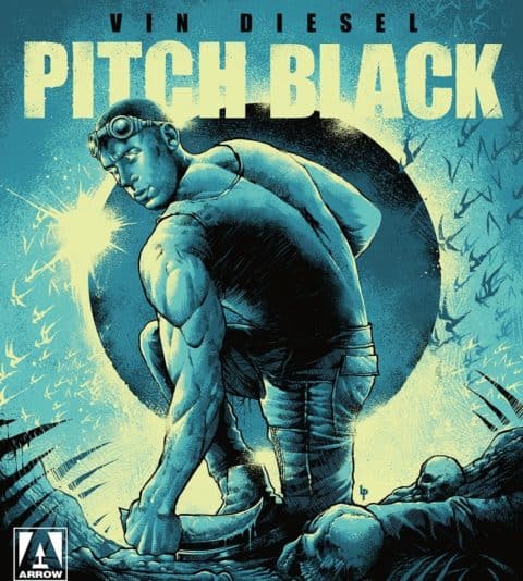 Pitch Black Teal Arrow Video Poster Vin Diesel Crouches, Ready to Fight