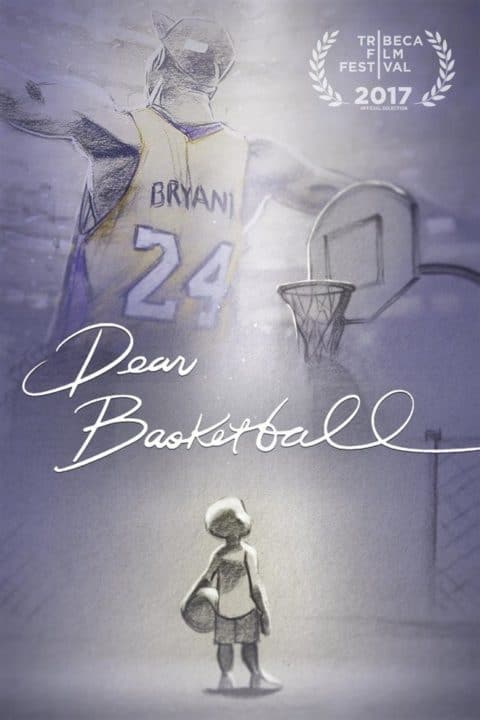 Dear Basketball Short Film Poster Kobe Bryant Standing Triumphant and as a Child