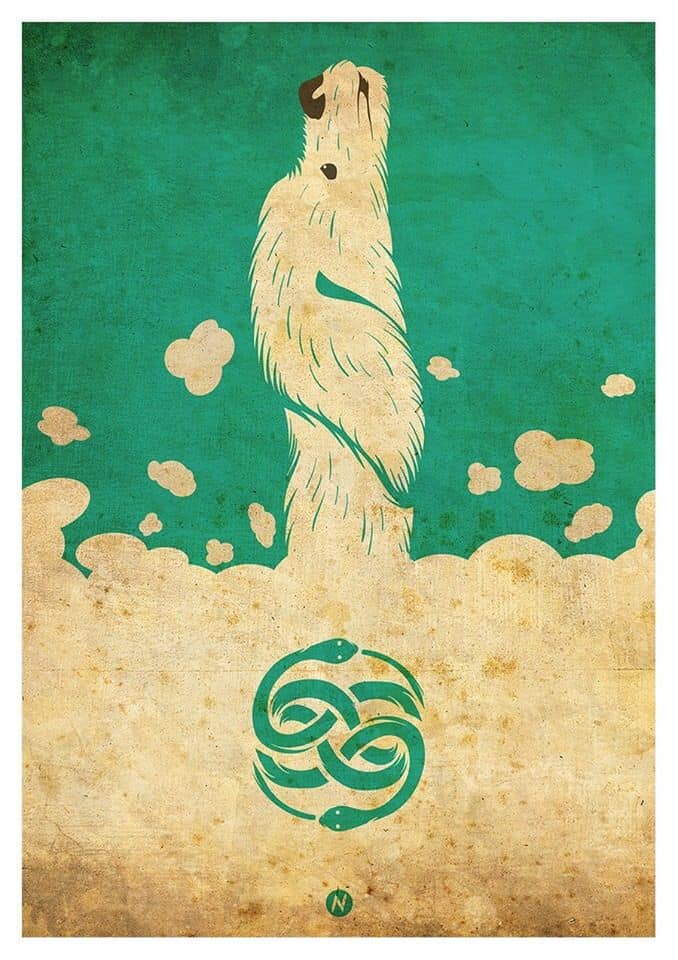 The NeverEnding Story Green Poster Featuring a Soaring Dragon