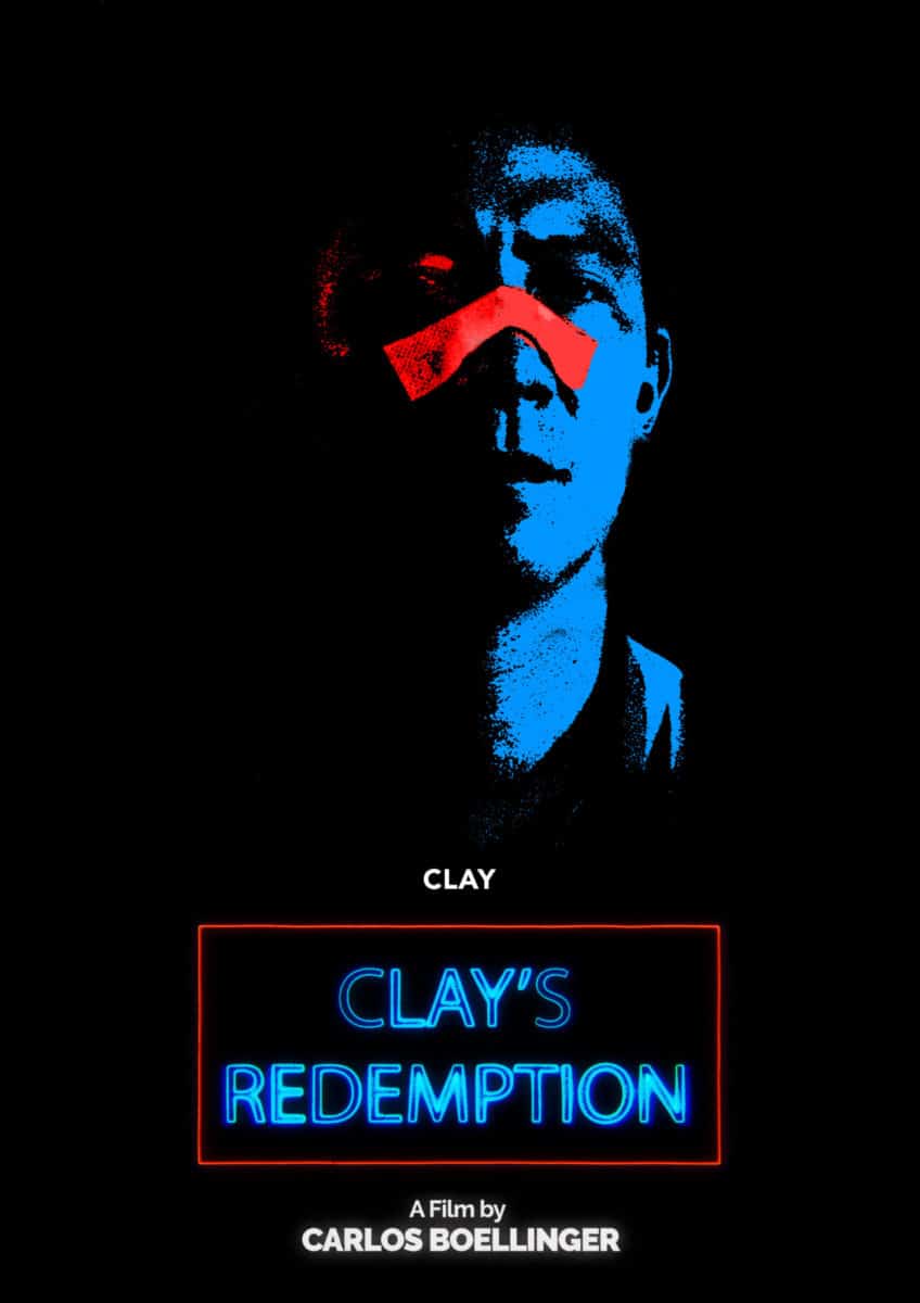 Blue Silhouette Against Black Background of Clay the main Character of 2020 film Clay's Redemption