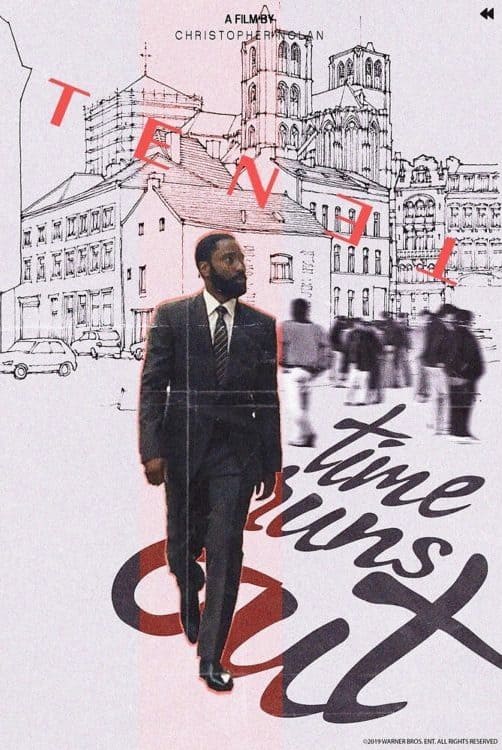 Tenet Alternate Movie Poster Featuring John David Washington Against a Hand Drawn Background