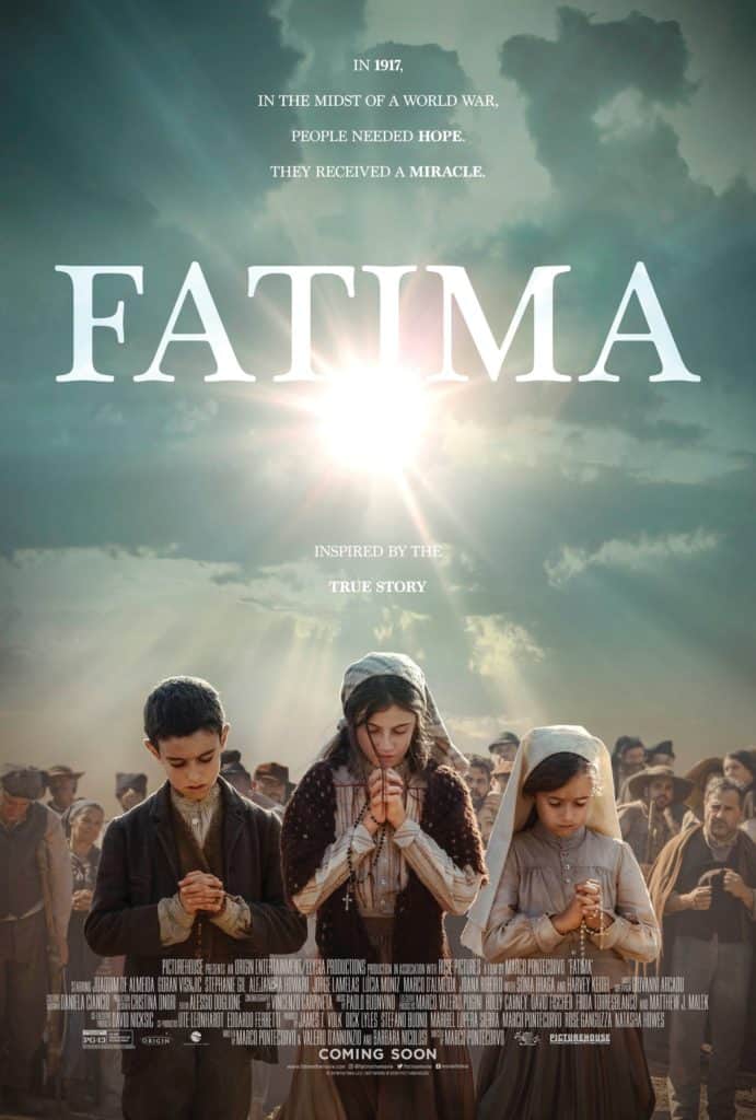 Poster for 2020 Film Fatima - Children Praying with Sky Background