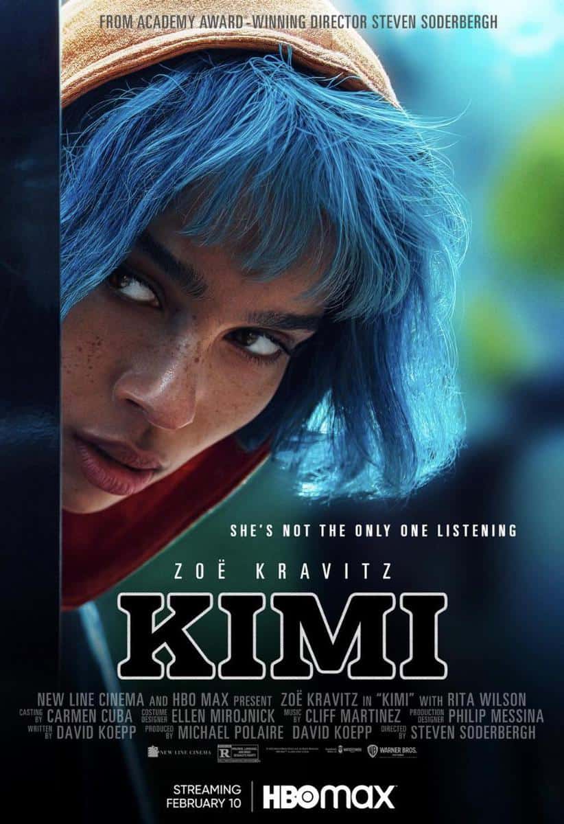 A Woman with blue hair looks cautiously behind her - Kimi Poster